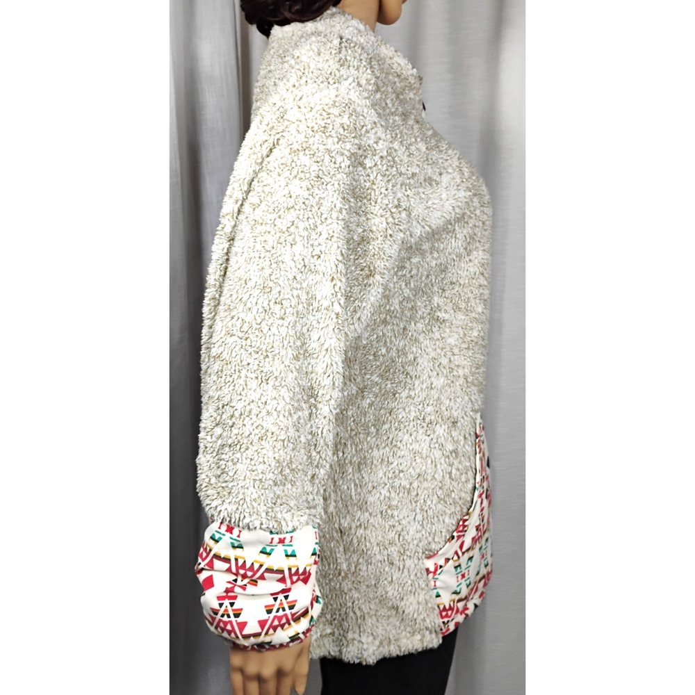 Hooey Teddy Sherpa Fleece Pullover Snap Neck Aztec Western Jacket Relaxed L - Picture 6 of 16